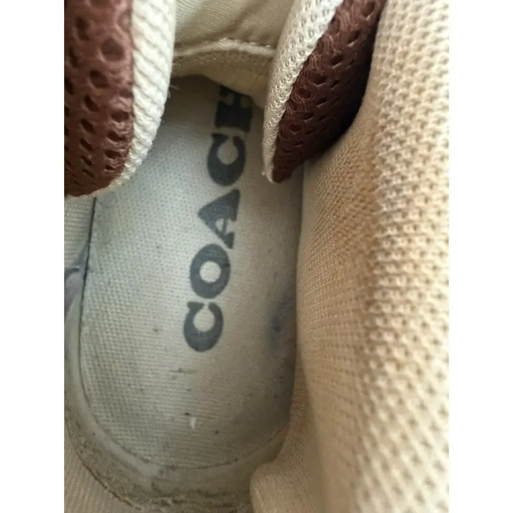 Coach Women's Clip Signature High Top Sneaker Size 7D Color Khaki/Saddle Logo